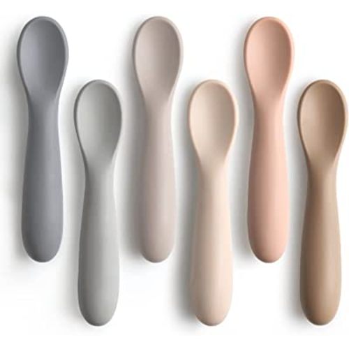 6 Pack Baby Spoons, Shorter Length for Self Feeding, First Stage Spoons, Food Grade Silicone, 6+ Months, Baby Training Spoons Infant Spoons, Dishwasher Safe & Boil-proof
