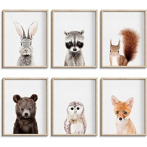 calmart Jungle Nursery Wall Art Decor, 6pcs Animal Prints, Safari Themed Bedroom Decorate
