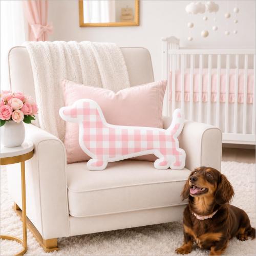 Dachshund Shaped Pillow Custom Dog Cushion Wiener Sausage Decor Bedroom Animal Accent Soft Patterned Puppy Nursery Doxie Decoration Striped