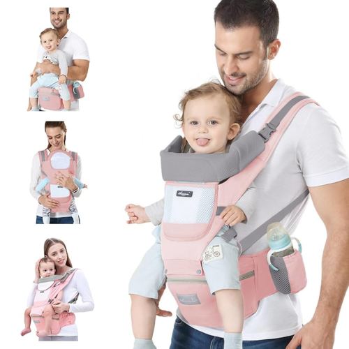 Baby Carrier Newborn to Toddler Baby Wrap Carrier with Hip Seat Kangaroo Carrier Toddler Infant Baby Holder for Men Women Dad Mom (Pink)