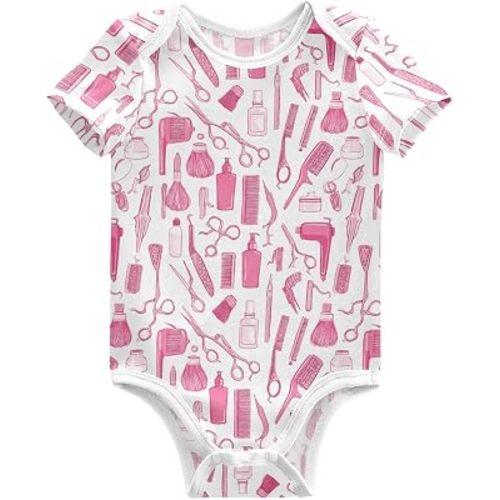 Plaaee Baby Unisex Cotton Bodysuits Pink Hairdresser Tools Short Sleeve Romper Jumpsuit Outfit 3-24M