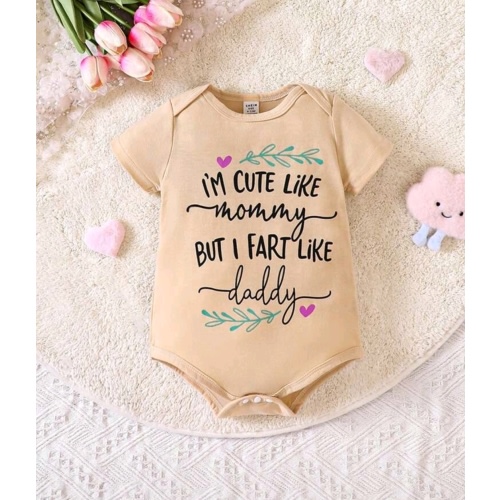 I'm Cute Like Mommy, But I Fart Like Daddy Baby Girl Summer Casual Slogan Heart Printed Romper