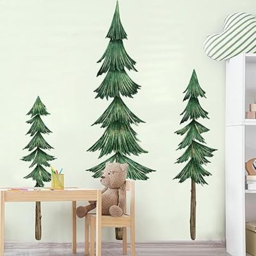 Large Pine Tree Wall Decal Giant Green Tree Wall Stickers Removable Large Forest Decals Peel and Stick Evergreen Trees Decal Woodland Trees Sticker for Living Room Bedroom Home Decor