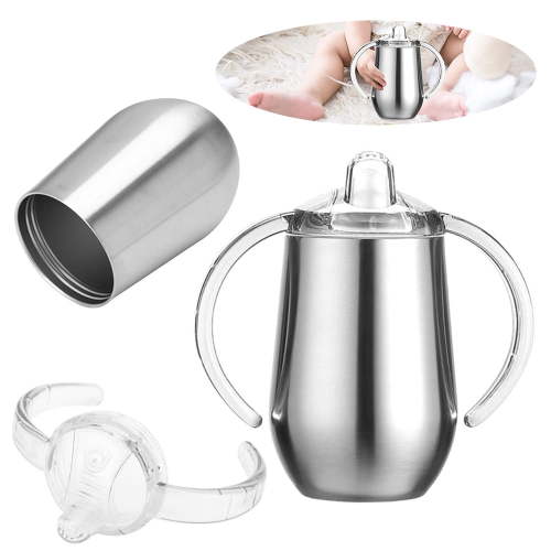 10 Oz Stainless Steel Sippy Cup Double Wall Vacuum Insulated Sippy Tumble with Handle for Children Baby (Silver)