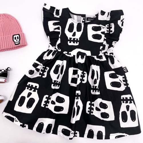 SKELLY SKULL FRILL SLEEVE DRESS – Skeletots