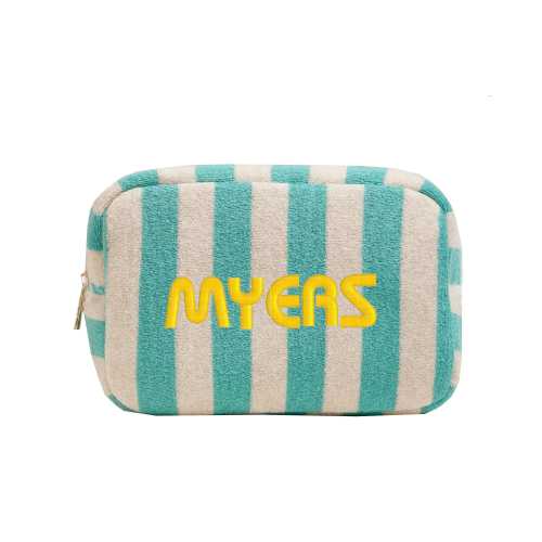 Personalized Embroidered Cabana Striped Terry Cosmetic Bag, Bachelorette Party Customized Toiletry Bags, Logo Stripe Cosmetic Pouch Bag