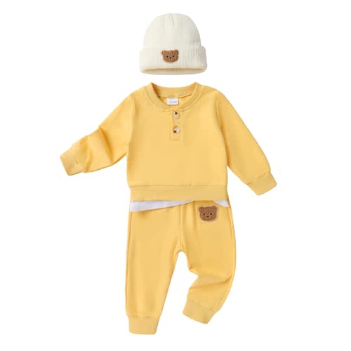 YOUNGER TREE Toddler Fall Outfits Baby Boy Sweatshirt Top Sweatpants Set Cute Sweatsuit for Boy Winter Clothes with Hat