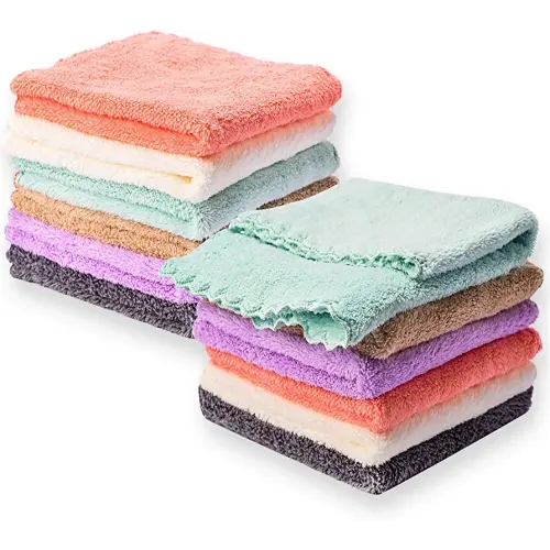 Kyapoo Baby Washcloths 12 Pack 12x12 Inches Microfiber Coral Fleece Extra Absorbent and Soft for Newborns, Infants and Toddlers