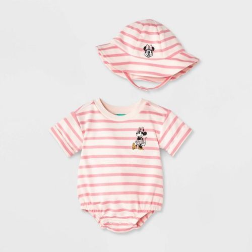 Baby Girls' 2pc Disney Minnie Mouse Romper & Hat Set - Pink 6-9M