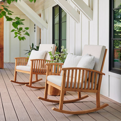 Sand & Stable™ Outdoor Texel Rocking Solid Wood Chair with Cushions & Reviews | Wayfair