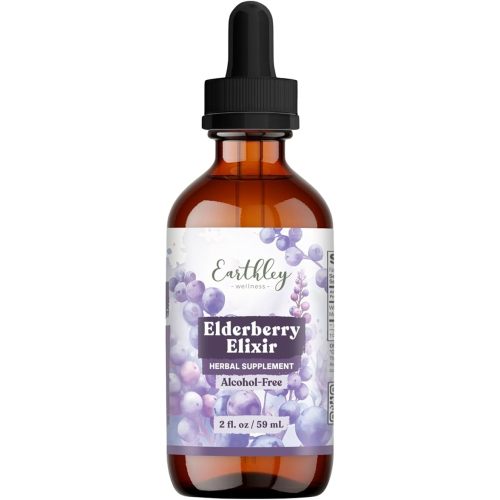 Earthley Wellness Elderberry Elixir Drops, Herbal Elderberry Syrup Alternative, Powerful Immune & Respiratory Support, Shelf Stable with Mullein, Orange Peels, and Cloves (2oz, Kids, 120+ doses)