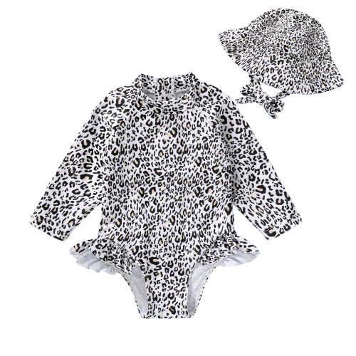 Younger Tree Baby Girl Swimsuit Long Sleeve Rash Guard One Piece Swimwear Hat Bathing Suit Set for 0-3 Months