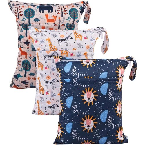 babygoal 3LN25-CA Lot de 3 sacs humides/secs pour couches en tissu de bébé, maillot de bain, gym, natation, voyage, entraînement, plage, piscine avec deux poches à fermeture éclair