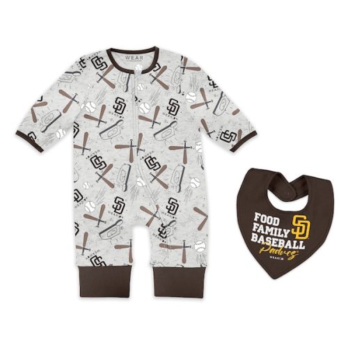 Newborn & Infant San Diego Padres  WEAR by Erin Andrews Heather Gray Sleep and Play Full-Zip Sleeper & Bib Set