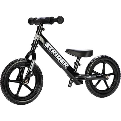 Strider 12 Sport, No Pedal Balance Bike for Kids Ages 1–4 Years, Black
