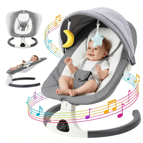 SACVON Baby Swing with Bluetooth Music & Remote, 5-Speed Portable for 0-6 Month Indoor Outdoor Use,Dark Gray