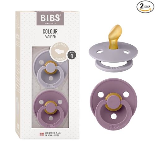 BIBS Pacifiers - Set of 2 | Colour Pacifier with Anatomical Nipple | BPA-Free Natural Rubber | Made in Denmark | Fossil Grey/Mauve, 0-6 Months