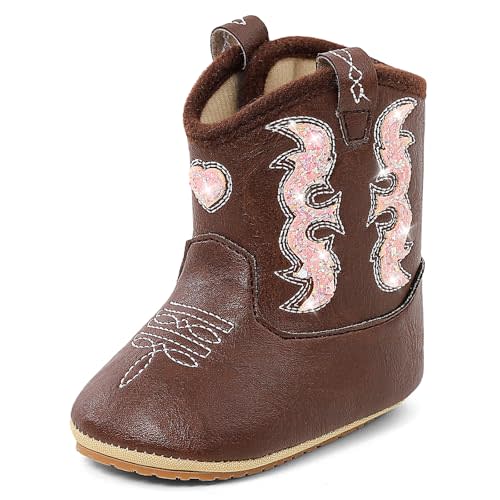 MK MATT KEELY Leather Western Boots Cowboy Bootie Soft Sole Non-Slip Crib Shoes for Baby Infant Toddler Girls Boys Newborn