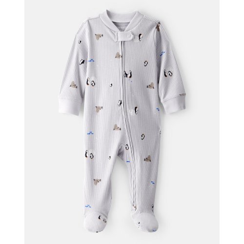 Baby Penguin Print Cotton Long-Sleeve Sleep & Play Pajamas - Grey | Carter's