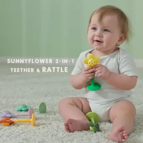 Sunnyflower Teether Rattle 2-in-1 with Suction Base