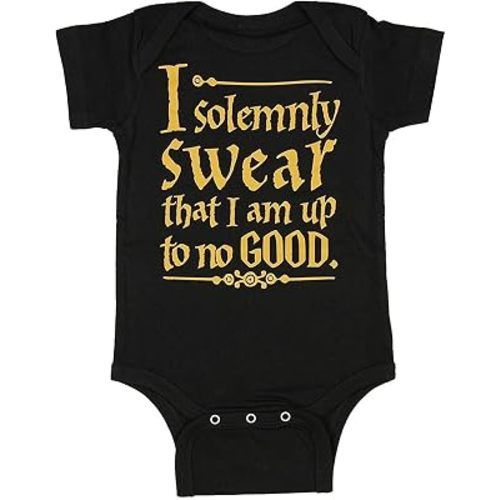 Curiositees Baby I Solemnly Swear Up To No Good One Piece Bodysuit - Black