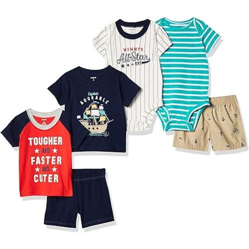 Baby Boys' 6-Piece Bodysuit Tee and Short Set
