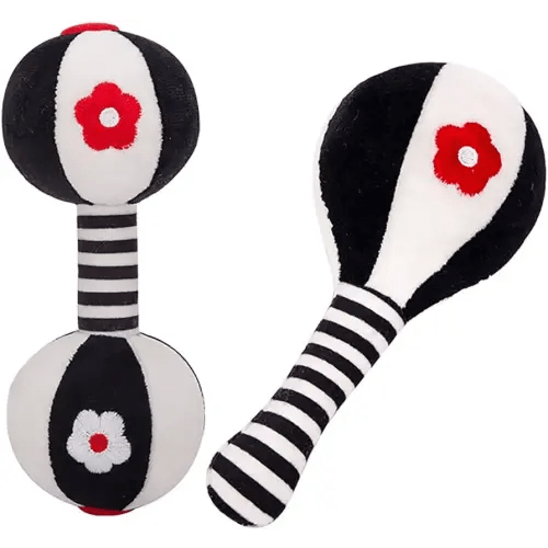 Soft Baby Rattles 0-6 Months - 2 Pack Infant Developmental Toys with Black & White Contrast | Sensory Newborn Toys for Girls & Boys | Set (BPA Free)