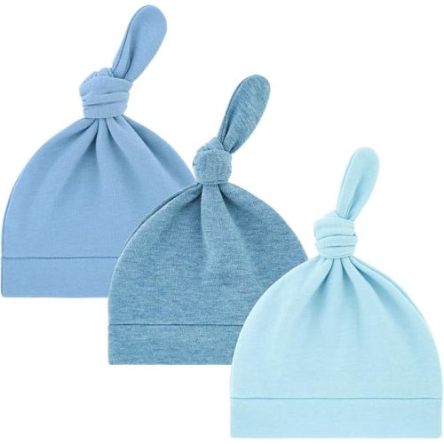 Cotton Baby Newborn Hats Set, 3 Pack, 0-6 Months