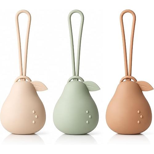 Andy Bear Silicone Pacifier Holder Case, Baby Paci Storage Case Silicone, Portable Leakproof One-Piece BPA-Free Set of 3-Ivory Sage Brown