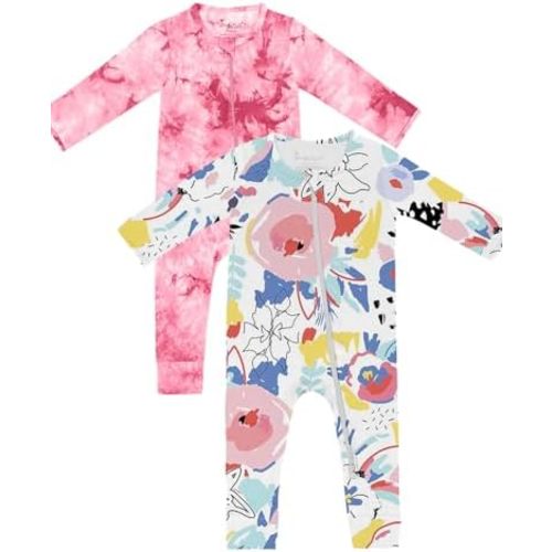 Jimonda Baby Girls Boys Footless Pajamas,Rayon From Bamboo Pjs 2 Way Zipper Long Sleeve Soft Sleeper,Infant Tie-dye Romper