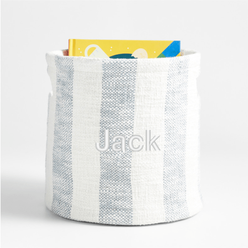 Personalized Cove Mist Blue Organic Cotton Striped Shelf Storage Bin