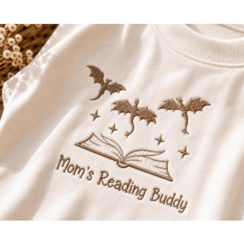Mom’s Reading Buddy Baby Romper, Book Lover Embroidered Romper, Fantasy Storytime Outfit, Cute Baby Gift For Mom