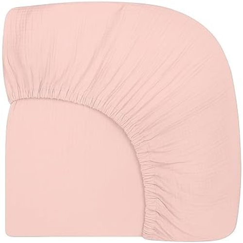 Extra Soft Muslin Fitted Crib Sheets 100% Organic Cotton Baby Crib Sheets for Standard Crib Mattress | 28 X 52 Inches (Pink)