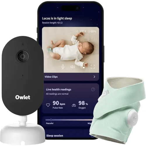 Owlet Dream Duo – FDA-Cleared Smart Baby Monitor with Sock & HD Video Cam 2K HD Video, Cry & Motion Alerts, Temp Monitoring