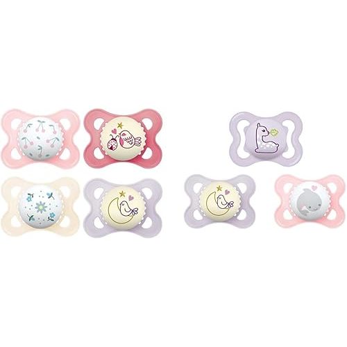 Original + Night 4-Pack, 0-6M Girl Baby Pacifiers (MAM Variety 3-Count)