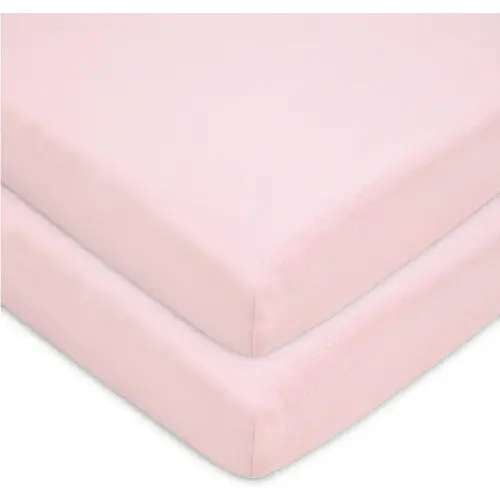 American Baby Company 2 Pack Fitted Mini Crib Sheet 24" x 38", Soft Breathable Neutral 100% Cotton Jersey Portable Sheet, Pink, for Boys and Girls, Fits Most Pack N Play Mattresses