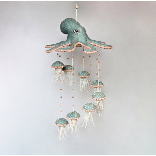 Baby mobile with octopus and jellyfish - Ocean mobile baby - Nursery mobile neutral - Crib mobile sea - Hanging mobile nautical - Cot mobile