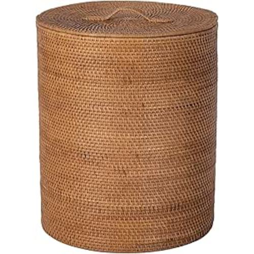 KOUBOO Loma Round Rattan Hamper & Laundry Basket with Lid - Stylish Storage Decor Wicker, Storage Hamper - Organizer & Blankets for Every Room, Brown