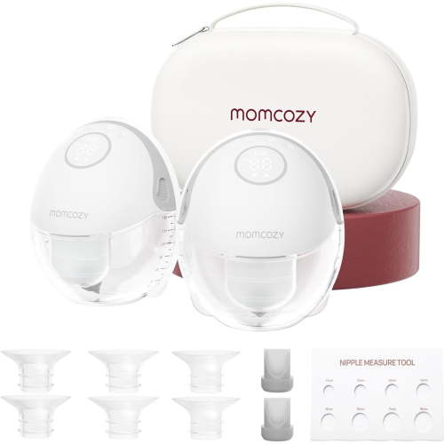Momcozy Breast Pump Hands Free Mobile Style M6 Wearable Breastfeeding Pump, DoubleFit Flange, 9 Levels, 24mm, 2 Pack Quill Gray