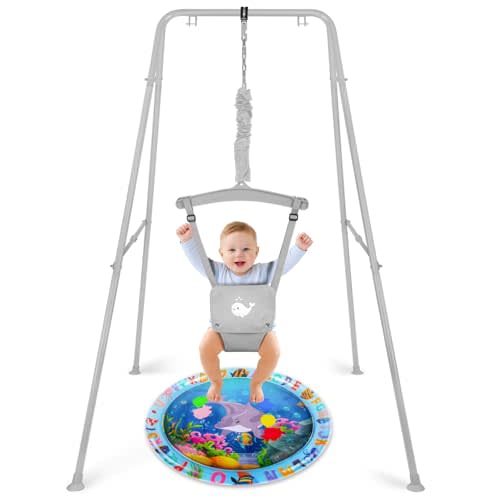 Baby Jumper with Water Mat, Toddler Jumper with Stand for Girls Boys | Infants Jumpers and Bouncers, Indoor & Outdoor Baby Exerciser for Active Babies, Easy to Assemble & Store