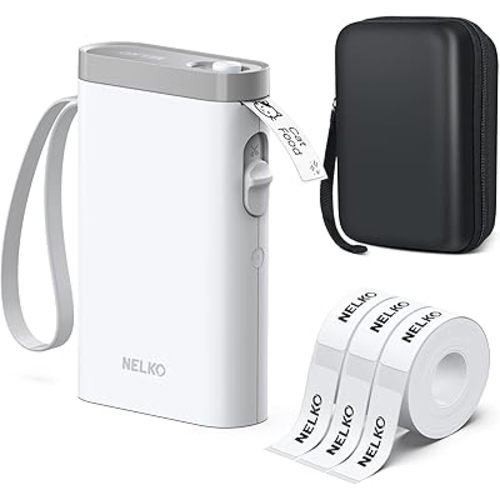 Nelko Label Maker Machine, P21 Label Printer with 3 Tapes & Case, White