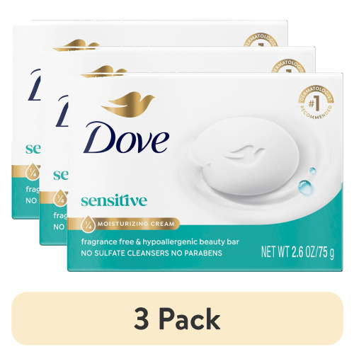 (3 pack) Dove Beauty Bar Soap For Sensitive Skin, Sensitive, Fragrance Free And Hypoallergenic ,2.6 oz