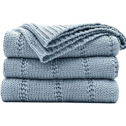 RECYCO Cable Knit Blue Throw Blanket for Couch, Super Soft Warm Cozy Decorative Knitted Throw Blanket 2.3LB for Bed, Sofa, Chair 50"x60"