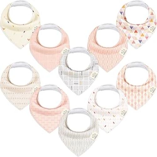 KeaBabies 10-Pack Organic Baby Bandana Bibs for Girls - Super Absorbent Triangle Baby Bibs for Drooling and Teething Infant, 100% Cotton Extra Soft for Newborn, Infant 0-36 Months (Prism)