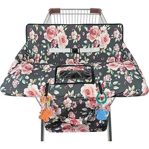 Shopping Cart Cover for Baby,2-in-1 High Chair Cover Soft,Portable, and Machine Washable,Comfortable Cotton Seat Pad with Safety Harness and Portable Cloth Bag,Fits All Supermarkets and Restaurants