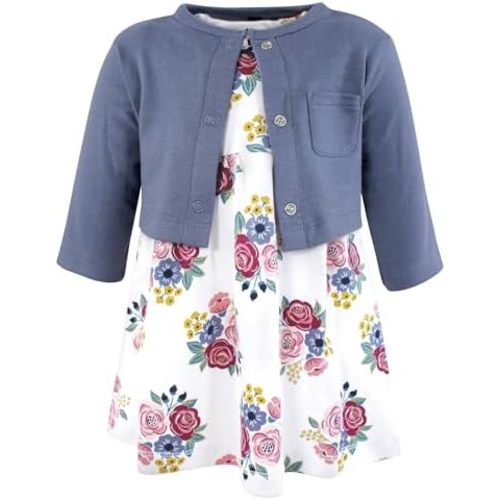 Hudson Baby Infant and Toddler Girls Cotton Dress and Cardigan Set