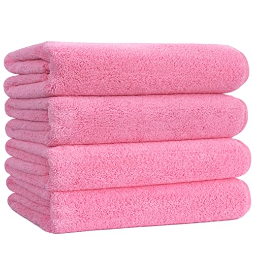 POLYTE Microfiber Quick Dry Lint Free Bath Towel, 57 x 30 in, Pack of 4 (Pink)