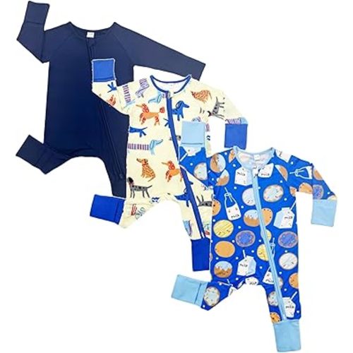 Bow Dream Bamboo Rayon Baby Pajamas, Zip Rompers for Boys and Girls, 0-18M