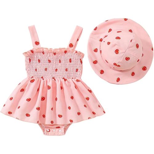 Toddler Baby Girl Summer Clothes Halter Floral Romper Dress Backless Outfits with Hat