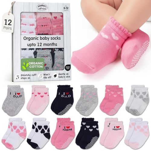 Organic Cotton Blend 12 Socks for Baby Girl 0-6 M Gift Registry